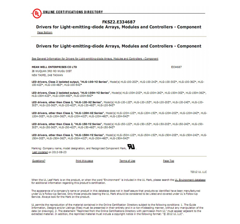 UL certificate - Driver