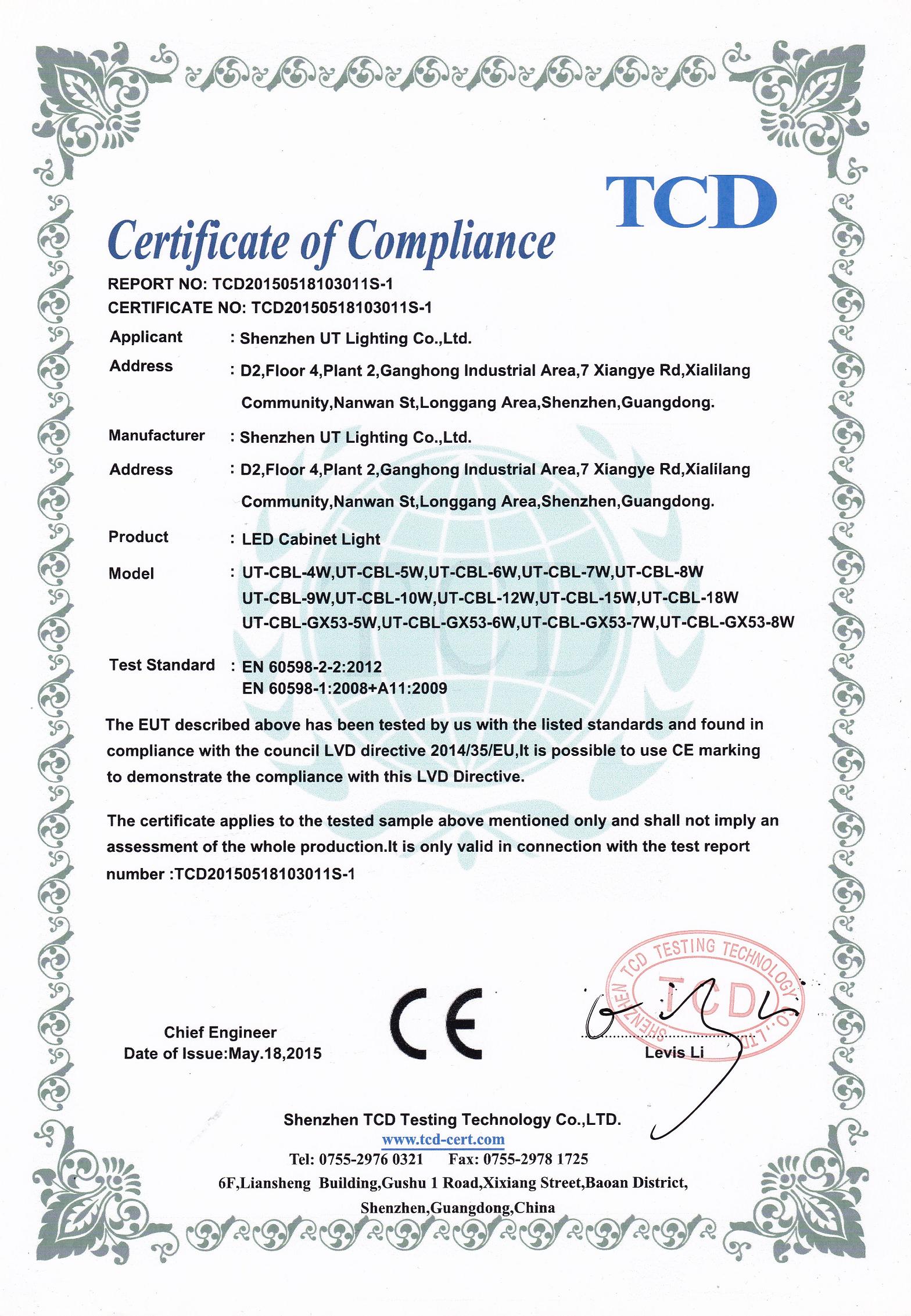 CE - LVD - led cabinet light