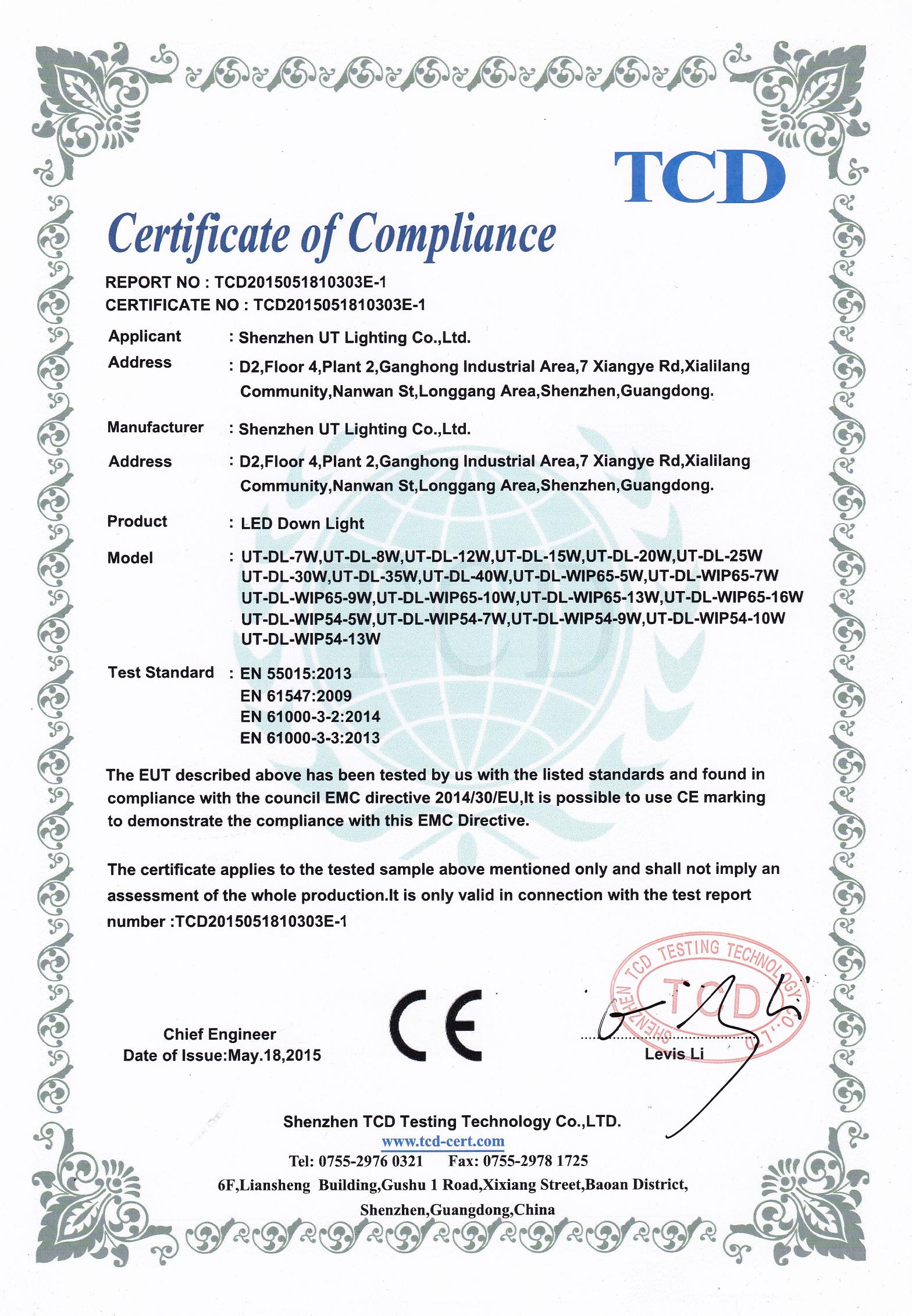 CE - EMC - led down light