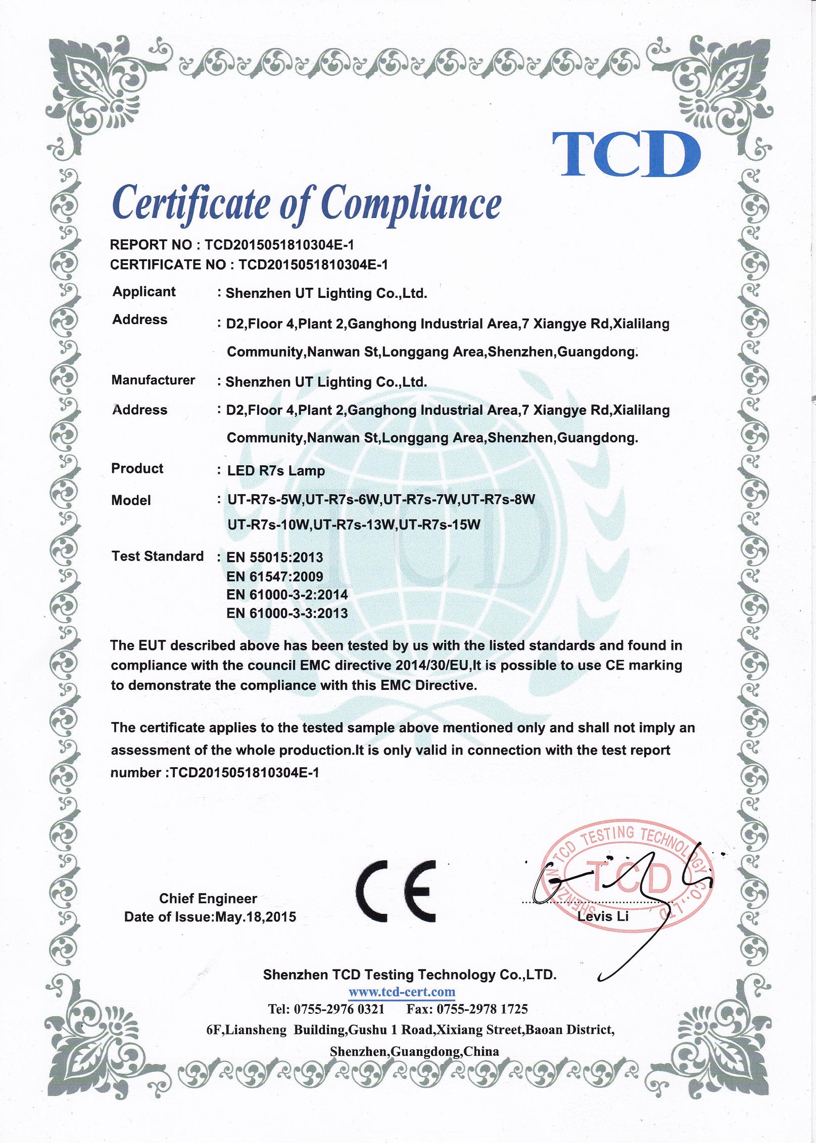 CE - EMC - R7s led lamp