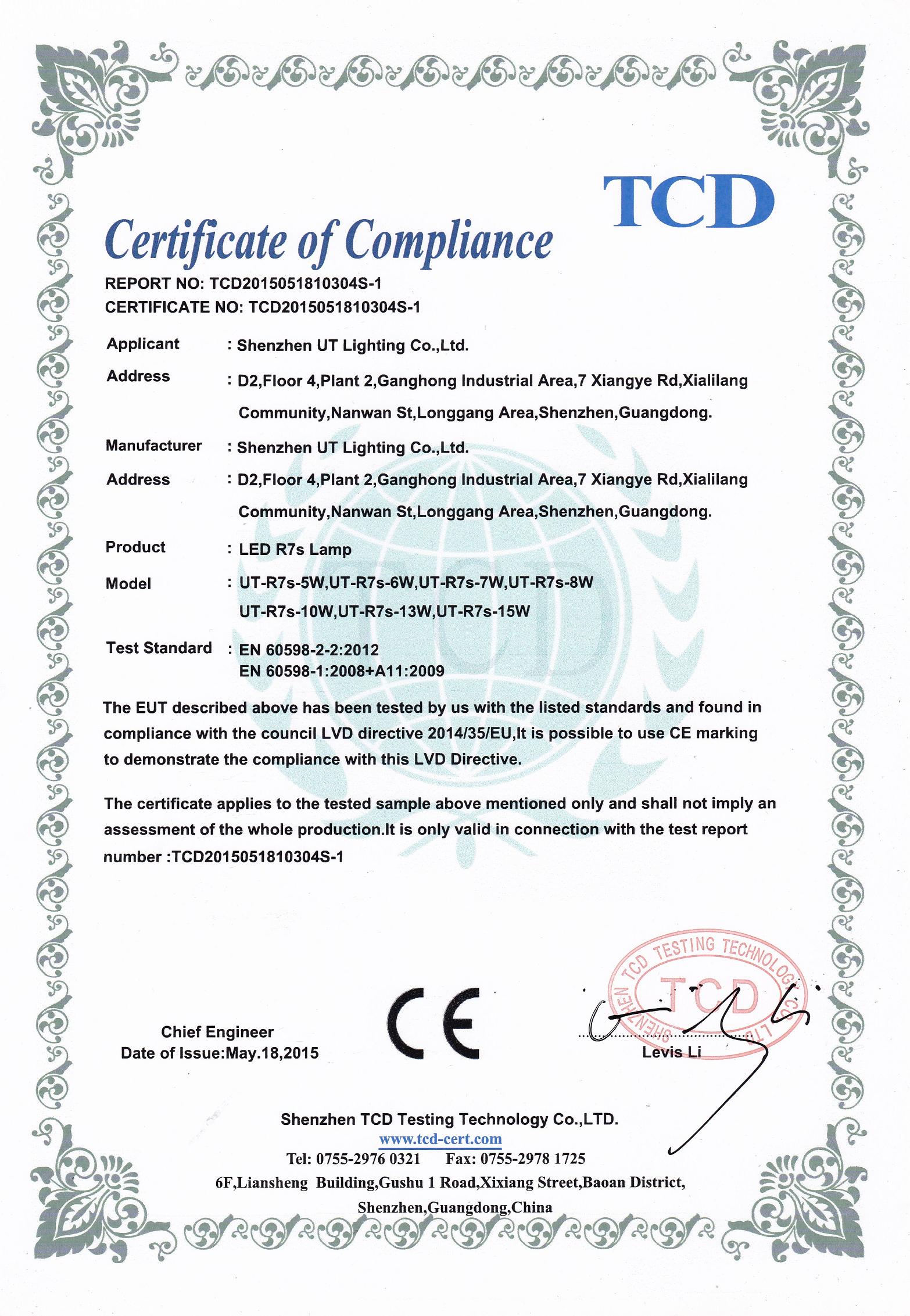 CE - LVD - R7s led lamp