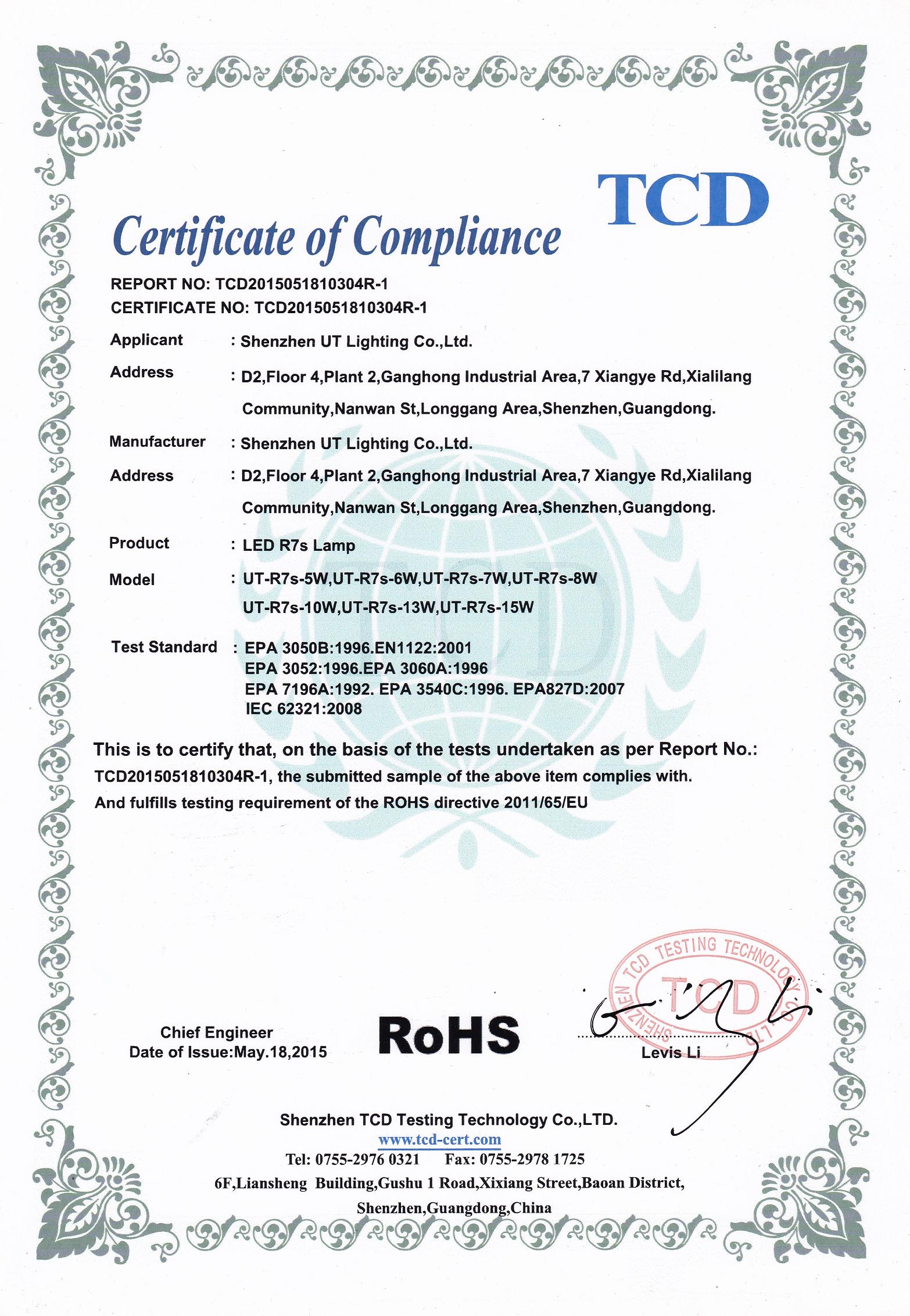 RoHS - R7s led lamp